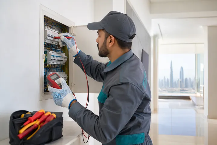Electrician repairing an electrical panel